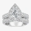 Modern Bride (i / I1) Womens 4 Ct. T.w. Lab Grown White Diamond 10k White Gold Pear Side Stone Halo Bridal Set In Silver