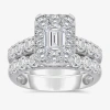 Modern Bride (i / I1) Womens 4 Ct. T.w. Lab Grown White Diamond 10k White Gold Side Stone Halo Bridal Set In Silver