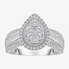 Modern Bride I-j / I2-i3 Womens 1 Ct. T.w. Natural White Diamond 10k Gold Pear Side Stone Halo Engagement Ring In Silver