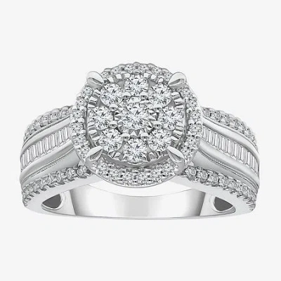 Modern Bride I-j / I2-i3 Womens 1 Ct. T.w. Natural White Diamond 10k Gold Round Side Stone Halo Engagement Ring