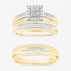 Modern Bride (i / Si1) 3pc Trio Set Featuring 1/2 Ct. T.w. Lab Grown White Diamond 10k Two Tone Gold Side Stone W In Gold