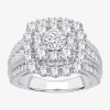 Modern Bride (i / Si1-si2) Womens 3 Ct. T.w. Lab Grown White Diamond 10k Gold Cushion Side Stone Engagement Ring In White