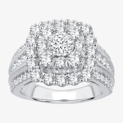 Modern Bride (i / Si1-si2) Womens 3 Ct. T.w. Lab Grown White Diamond 10k Gold Cushion Side Stone Engagement Ring