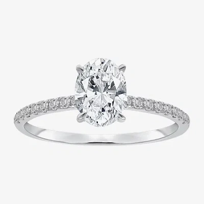 Modern Bride (i / Si2) Womens 1 1/7 Ct. T.w. Lab Grown White Diamond Sterling Silver Oval Side Stone Engagement R