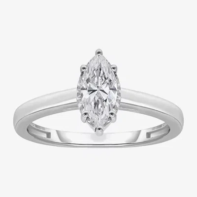 Modern Bride (i / Si2) Womens 1 Ct. Lab Grown White Diamond Sterling Silver Marquise Solitaire Engagement Ring