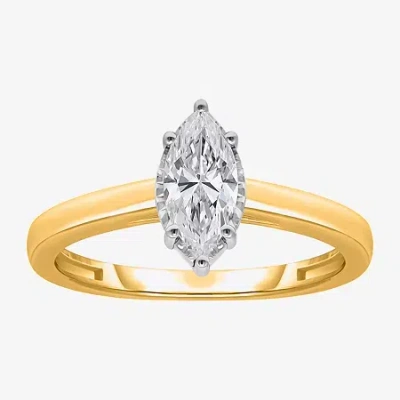 Modern Bride (i / Si2) Womens 1 Ct. Lab Grown White Diamond Sterling Silver Marquise Solitaire Engagement Ring In Yellow