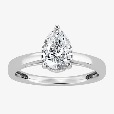 Modern Bride (i / Si2) Womens 1 Ct. Lab Grown White Diamond Sterling Silver Pear Solitaire Engagement Ring