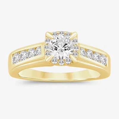 Modern Bride (i / Si2) Womens 1 Ct. T.w. Lab Grown White Diamond 10k Gold Round Side Stone Halo Engagement Ring In Yellow