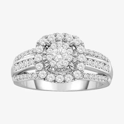 Modern Bride (i / Si2) Womens 1 Ct. T.w. Lab Grown White Diamond 10k Or 14k White Gold Cushion Side Stone Halo En In Metallic