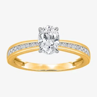Modern Bride (i / Si2) Womens 1 Ct. T.w. Lab Grown White Diamond 14k Gold Over Silver Oval Side Stone Engagement 