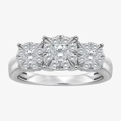 Modern Bride (i / Si2) Womens 1 Ct. T.w. Lab Grown White Diamond 14k Gold Over Silver Round 3-stone Engagement Ri In Metallic