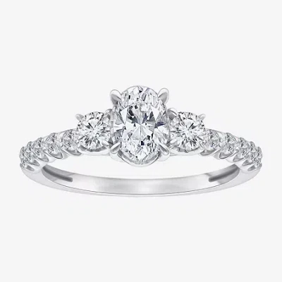 Modern Bride (i / Si2) Womens 1 Ct. T.w. Lab Grown White Diamond Sterling Silver Oval Side Stone Engagement Ring