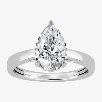 Modern Bride (i / Si2) Womens 2 Ct. Lab Grown White Diamond Pear Solitaire Engagement Ring In Silver