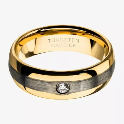 Modern Bride Inox Jewelry Mens 8mm White Cubic Zirconia Tungsten Round Wedding Band In Gold