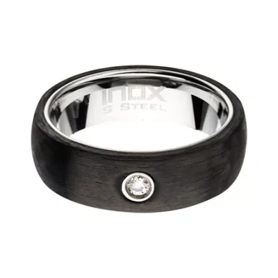 Modern Bride Inox Mens Jewelry 8mm Diamond-accent Stainless Steel Round Wedding Band In Black