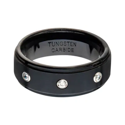 Modern Bride Inox Mens Jewelry 9m White Cubic Zirconia Tungsten Round Wedding Band In Black