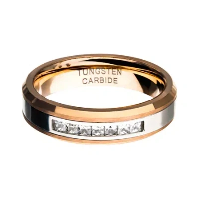 Modern Bride Inox Mens Jewelry Mens 6mm Cubic Zirconia Tungsten Hypoallergenic Wedding Band In Gold