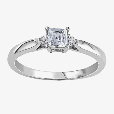 Modern Bride Lab-created White Sapphire & Diamond-accent Engagement Ring In Silver