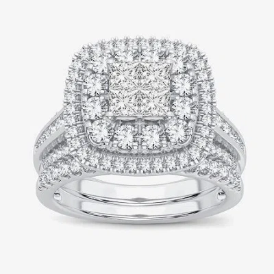 Modern Bride Limited Edition! Womens 1 Ct.t.w. Natural Diamond 10k Or 14k Gold Cushion Halo Bridal Set In White