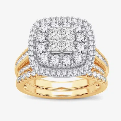 Modern Bride Limited Edition! Womens 1 Ct.t.w. Natural Diamond 10k Or 14k Gold Cushion Halo Bridal Set