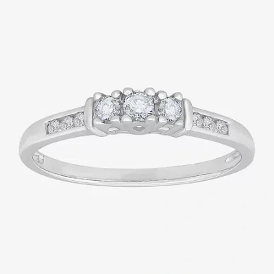 Modern Bride Love Lives Forever 1/4 Ct.t.w. Natural Diamond 3-stone Ring In Silver