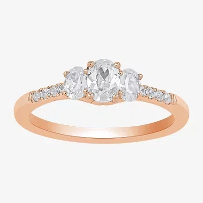 Modern Bride Love Lives Forever 3/4 Ct.t.w. (h-i / Si2) Lab-grown Oval Diamond 3-stone Side Stone Engagement Ring In Gold