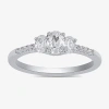 Modern Bride Love Lives Forever 3/4 Ct.t.w. (h-i / Si2) Lab-grown Oval Diamond 3-stone Side Stone Engagement Ring In White