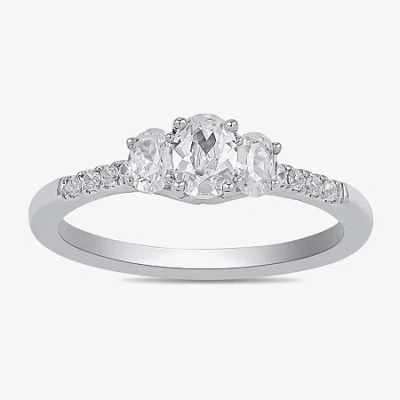 Modern Bride Love Lives Forever 3/4 Ct.t.w. (h-i / Si2) Lab-grown Oval Diamond 3-stone Side Stone Engagement Ring In White