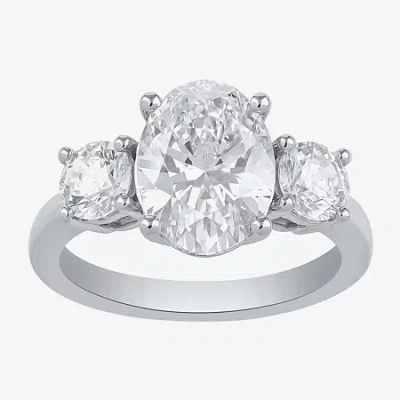 Modern Bride Love Lives Forever (g / I1) Womens 4 Ct. T.w. Lab Grown White Diamond 10k White Gold Oval 3-stone En In Silver