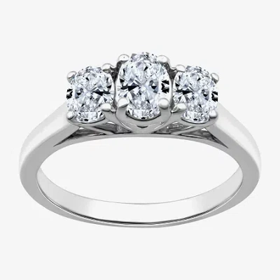 Modern Bride Love Lives Forever (g / Si1-si2) Womens 1 Ct. T.w. Lab Grown White Diamond 10k White Gold Oval 3-sto In Metallic