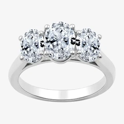 Modern Bride Love Lives Forever (g / Si1-si2) Womens 2 Ct. T.w. Lab Grown White Diamond 10k White Gold Oval 3-sto