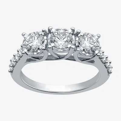 Modern Bride Love Lives Forever (g / Si1-si2) Womens 1 1/2 Ct. T.w. Lab Grown White Diamond 10k Gold Round 3-ston In Gray