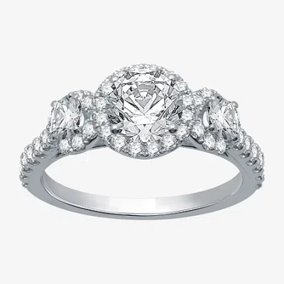 Modern Bride Love Lives Forever (h-i / I1) Womens 2 Ct. T.w. Lab Grown White Diamond 10k White Gold 3-stone Halo  In Silver