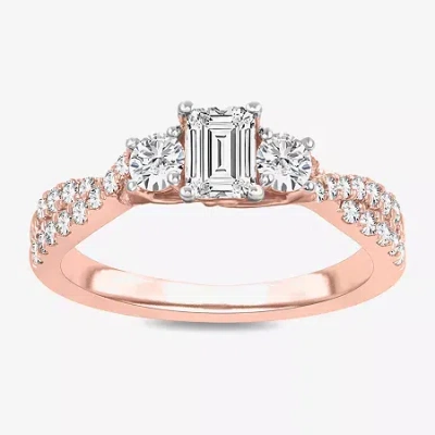Modern Bride Love Lives Forever (h-i / Si1-si2) Womens 1 Ct. T.w. Lab Grown White Diamond 10k Gold 3-stone Engage In Pink