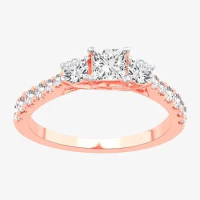 Modern Bride Love Lives Forever (h-i / Si1-si2) Womens 1 Ct. T.w. Lab Grown White Diamond 10k Gold 3-stone Engage In Pink
