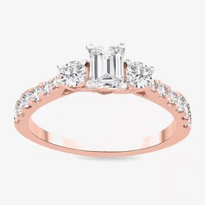 Modern Bride Love Lives Forever (h-i / Si1-si2) Womens 1 Ct. T.w. Lab Grown White Diamond 10k Gold 3-stone Engage In Pink