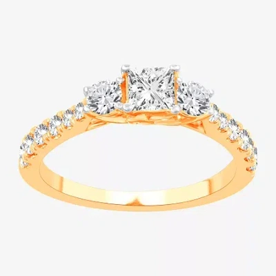 Modern Bride Love Lives Forever (h-i / Si1-si2) Womens 1 Ct. T.w. Lab Grown White Diamond 10k Gold 3-stone Engage In Yellow