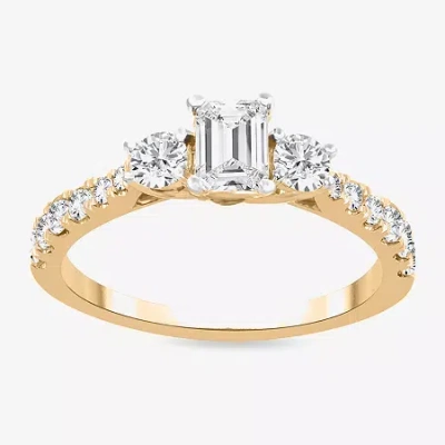 Modern Bride Love Lives Forever (h-i / Si1-si2) Womens 1 Ct. T.w. Lab Grown White Diamond 10k Gold 3-stone Engage In Yellow