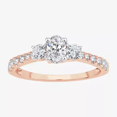 Modern Bride Love Lives Forever (h-i / Si1-si2) Womens 1 Ct. T.w. Lab Grown White Diamond 10k Gold Oval 3-stone E In Pink