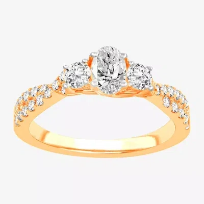 Modern Bride Love Lives Forever (h-i / Si1-si2) Womens 1 Ct. T.w. Lab Grown White Diamond 10k Gold Oval 3-stone E