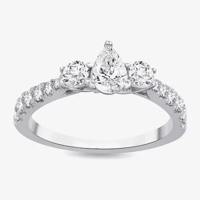 Modern Bride Love Lives Forever (h-i / Si1-si2) Womens 1 Ct. T.w. Lab Grown White Diamond 10k Gold Pear 3-stone E In Metallic