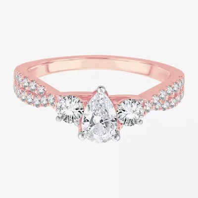 Modern Bride Love Lives Forever (h-i / Si1-si2) Womens 1 Ct. T.w. Lab Grown White Diamond 10k Gold Pear 3-stone E In Pink