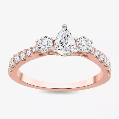 Modern Bride Love Lives Forever (h-i / Si1-si2) Womens 1 Ct. T.w. Lab Grown White Diamond 10k Gold Pear 3-stone E In Pink