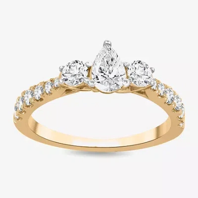 Modern Bride Love Lives Forever (h-i / Si1-si2) Womens 1 Ct. T.w. Lab Grown White Diamond 10k Gold Pear 3-stone E In Yellow