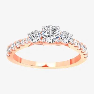 Modern Bride Love Lives Forever (h-i / Si1-si2) Womens 1 Ct. T.w. Lab Grown White Diamond 10k Gold Round 3-stone  In Pink