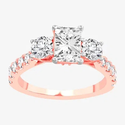 Modern Bride Love Lives Forever (h-i / Si1-si2) Womens 2 Ct. T.w. Lab Grown White Diamond 10k Gold 3-stone Engage In Pink