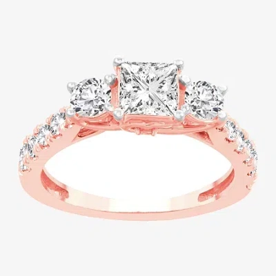 Modern Bride Love Lives Forever (h-i / Si1-si2) Womens 2 Ct. T.w. Lab Grown White Diamond 10k Gold 3-stone Engage In Pink