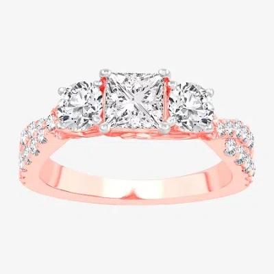 Modern Bride Love Lives Forever (h-i / Si1-si2) Womens 2 Ct. T.w. Lab Grown White Diamond 10k Gold 3-stone Engage In Pink
