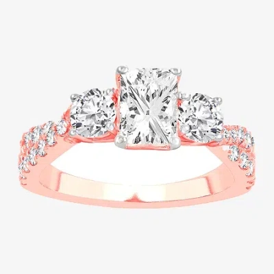 Modern Bride Love Lives Forever (h-i / Si1-si2) Womens 2 Ct. T.w. Lab Grown White Diamond 10k Gold 3-stone Engage In Pink