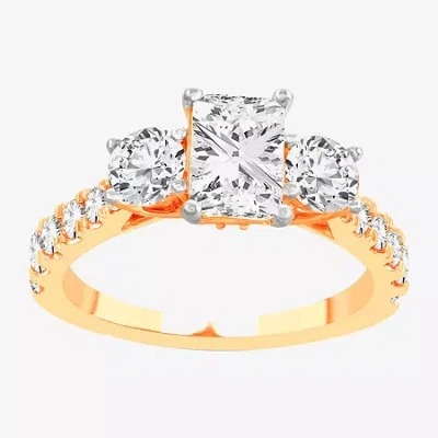 Modern Bride Love Lives Forever (h-i / Si1-si2) Womens 2 Ct. T.w. Lab Grown White Diamond 10k Gold 3-stone Engage In Yellow